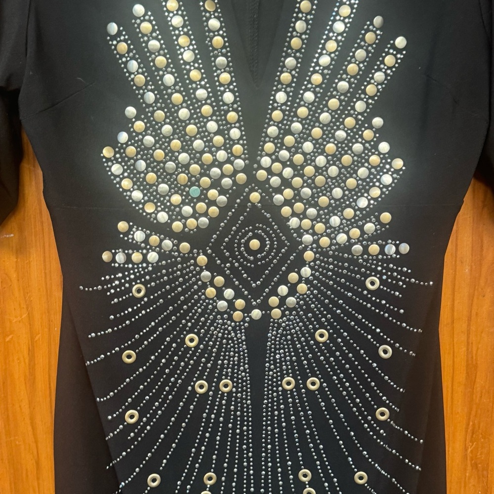 Bisou Bisou Michele Bohbot Black Embellished Low V-Neck, Bodycon  Dress (M)(6) - Picture 5 of 13